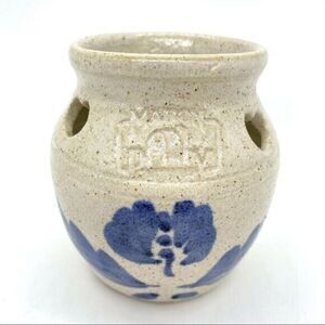 Vintage Mahon Stoneware Pottery Small Crock  Hearts Blue Floral